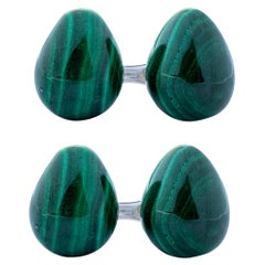Alex Jona Malachite Egg Shaped Sterling Silver Cufflinks