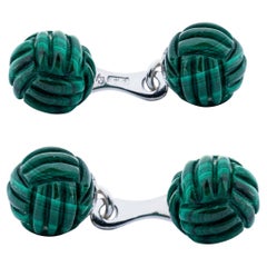 Alex Jona Malachite Knot Sterling Silver Cufflinks