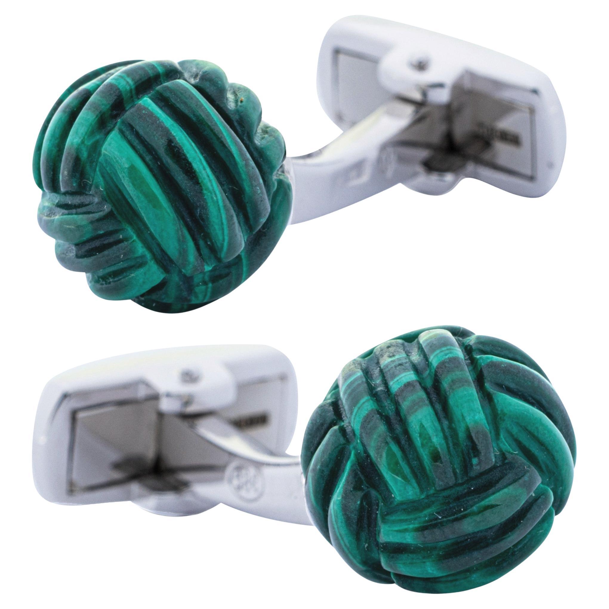 Gemelos puño de mono de plata de ley Alex Jona malaquita