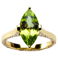Alex Jona Marquise Cut Peridot Light Brown Diamond Yellow Gold Solitaire Ring