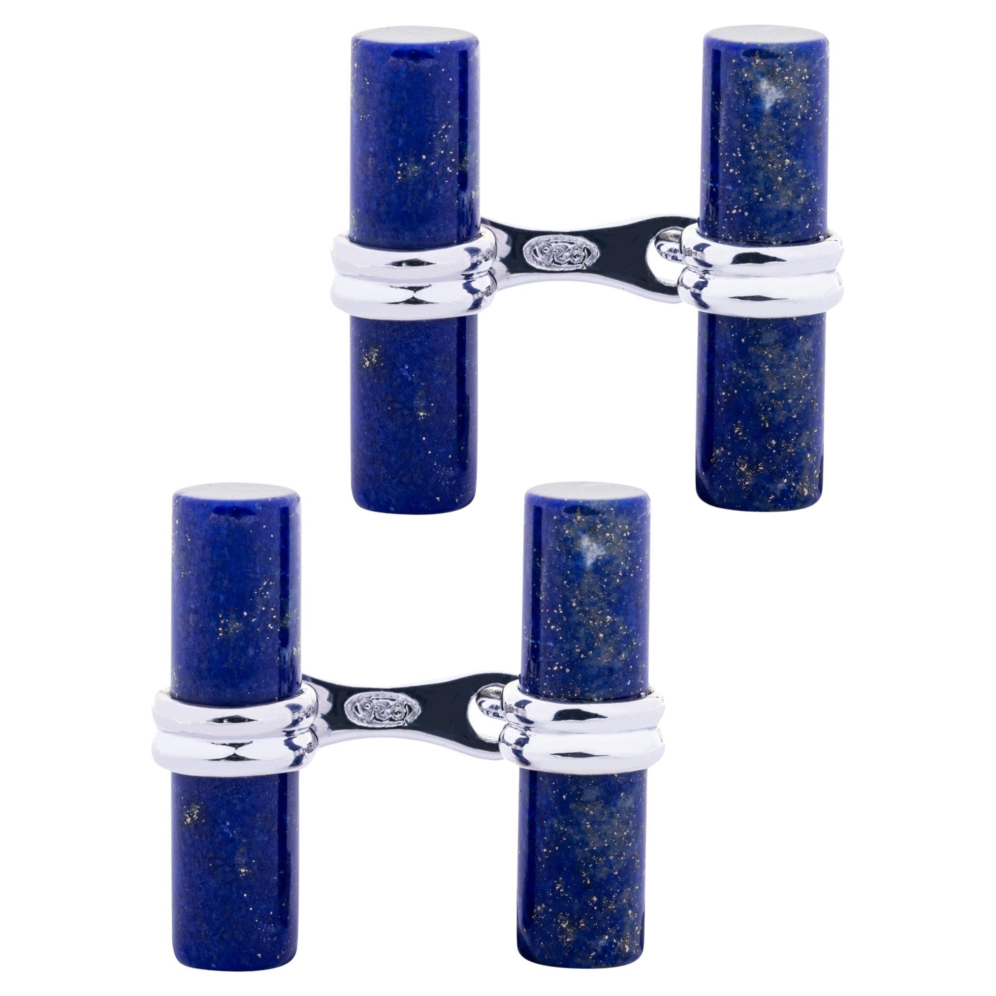 Alex Jona Matte Finish Lapis Lazuli Sterling Silver Cylindrical Bar Cufflinks