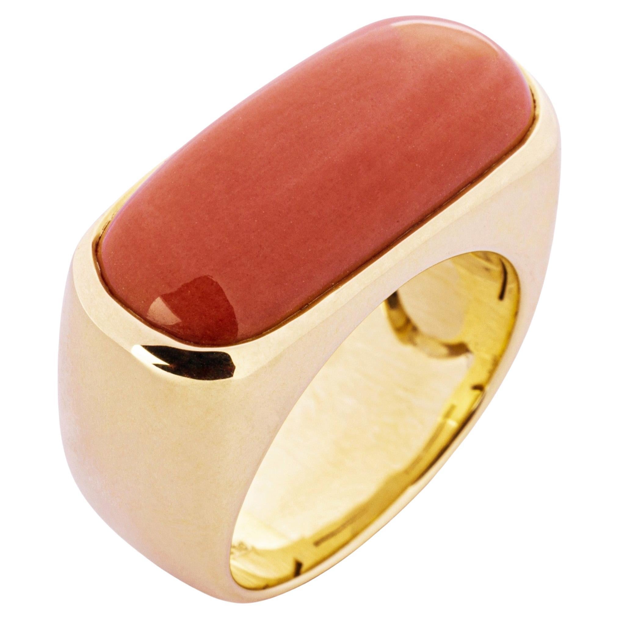 Alex Jona Mediterranean Coral 18 Karat Yellow Gold Band Ring For Sale