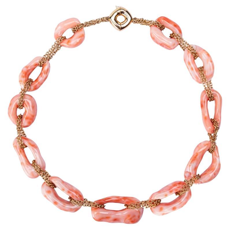 Alex Jona Mediterranean Coral 18 Karat Yellow Gold Link Necklace For Sale