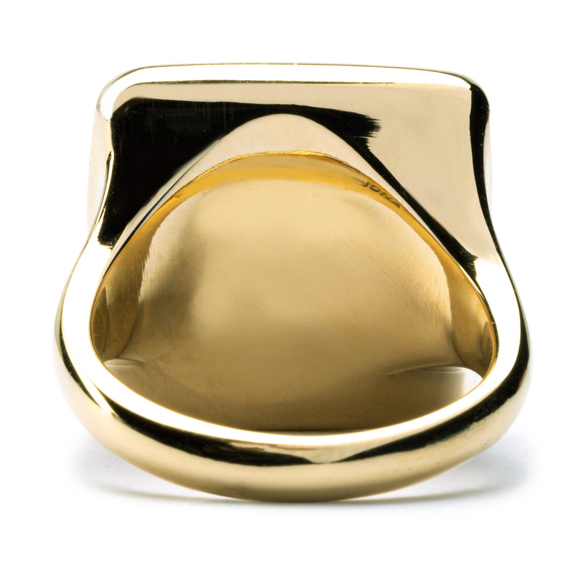 Women's or Men's Alex Jona Mediterranean Coral 18 Karat Yellow Gold Signet Ring For Sale