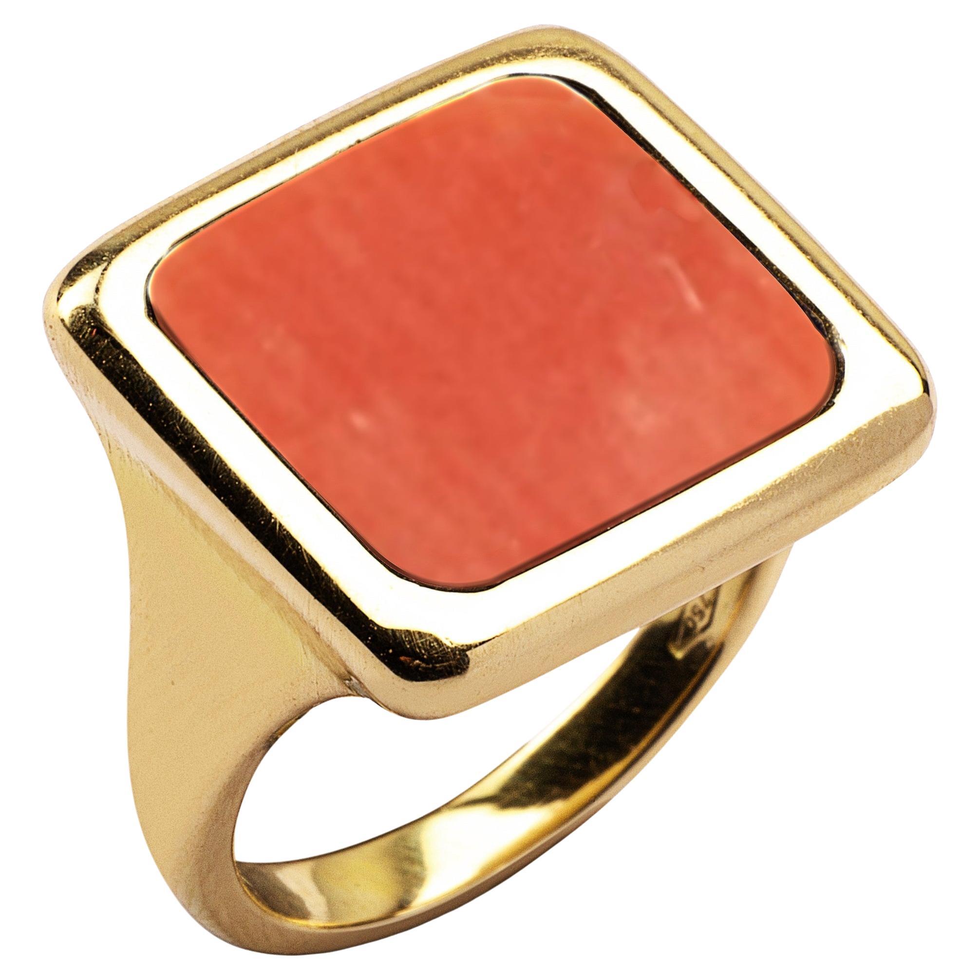 Alex Jona Mediterranean Coral 18 Karat Yellow Gold Signet Ring