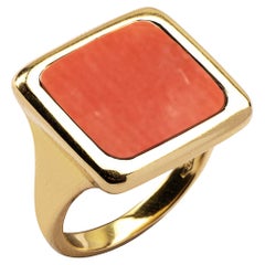 Alex Jona Mediterranean Coral 18 Karat Yellow Gold Signet Ring