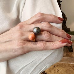 Alex Jona Mediterranean Coral Tahiti Pearl 18 Karat Yellow Gold Ring