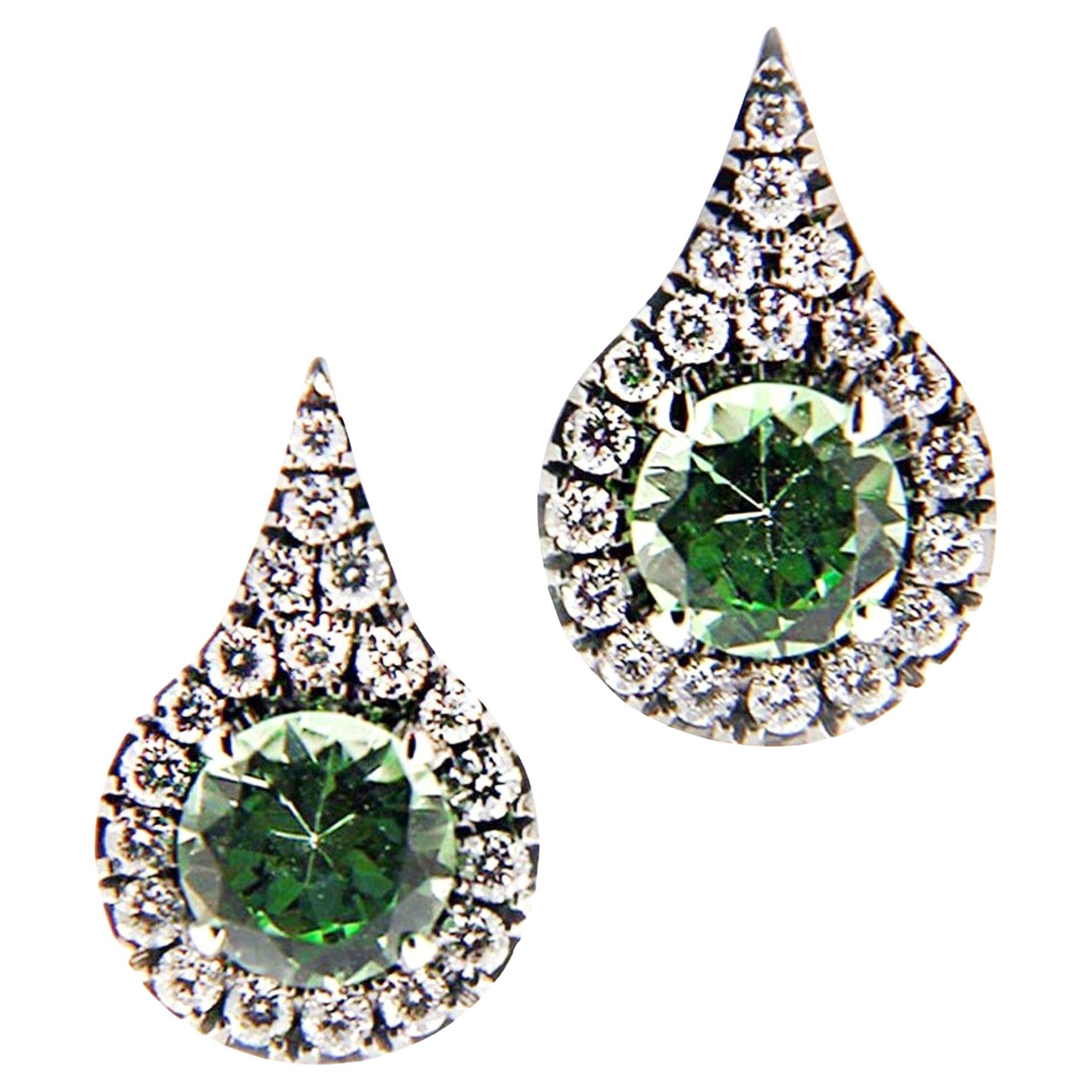 Alex Jona Mint Green Grossular Garnet White Diamond 18 Karat White Gold Earrings For Sale