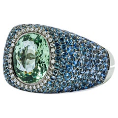 Alex Jona Mint Tourmaline Blue Sapphire White Diamond White Gold Band Ring