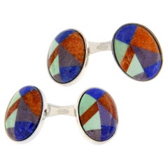 Alex Jona Modernist Semi Precious Stone Sterling Silver Cufflinks