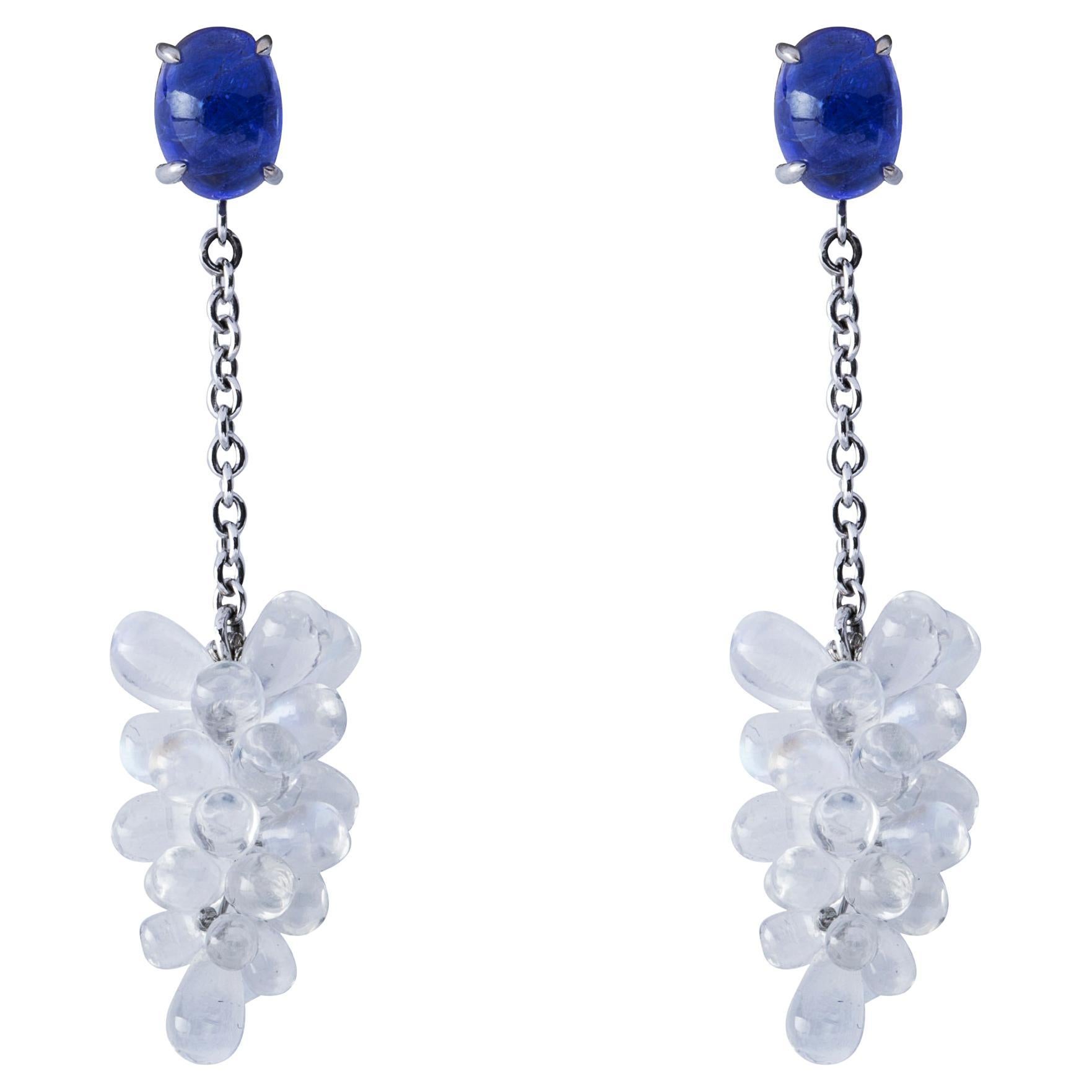 Alex Jona Pendants d'oreilles en or blanc 18 carats avec tanzanite en grappe de pierres de lune