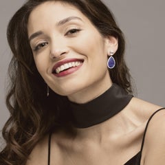 Alex Jona Moonstone Tanzanite White Diamond 18 Karat White Gold Pendant Earrings