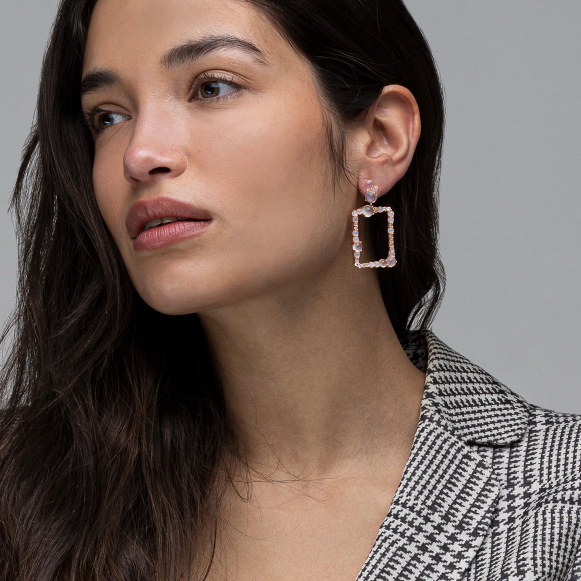 Women's Alex Jona Moonstone White Diamond 18 Karat Rose Gold Pendant Earrings For Sale