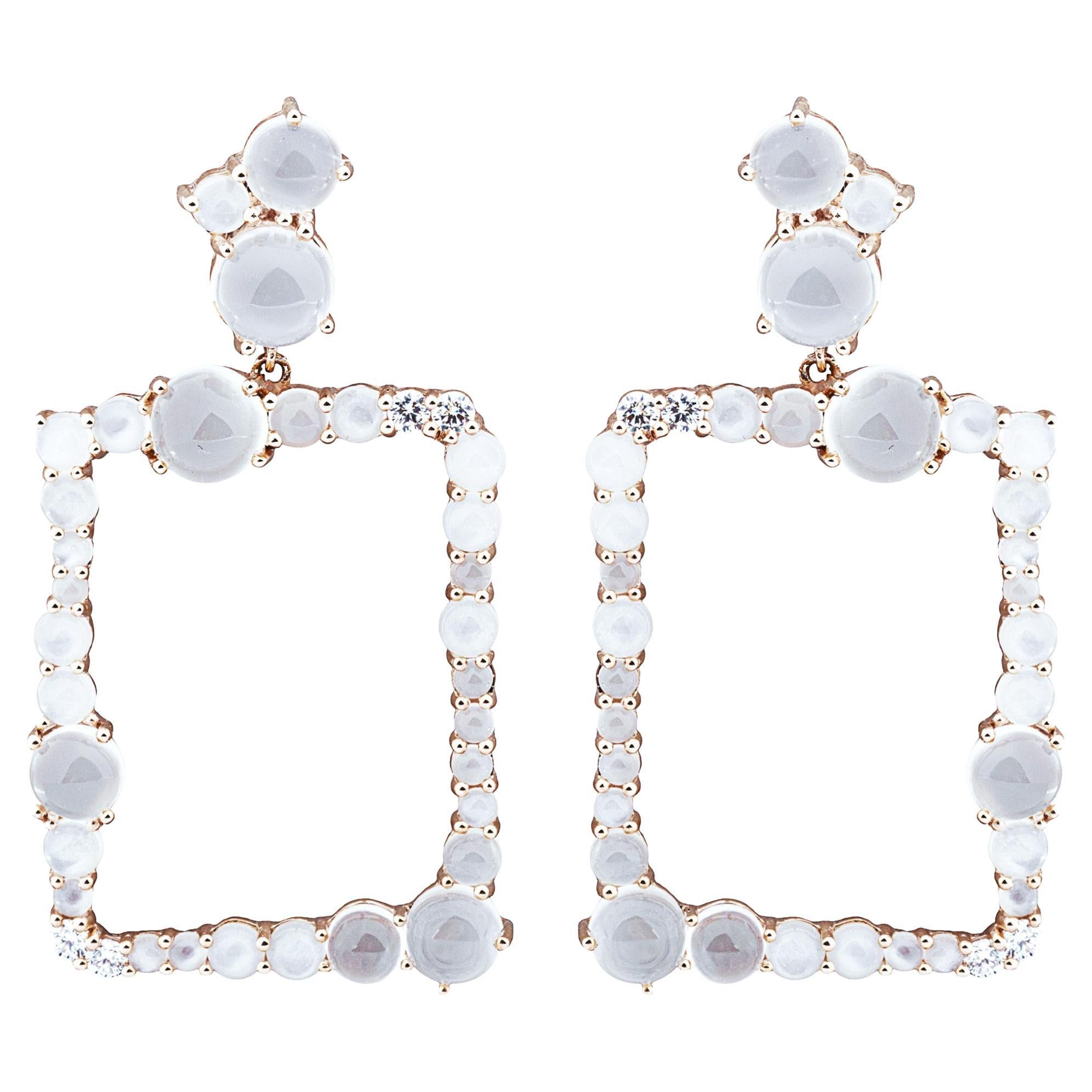 Alex Jona Moonstone White Diamond 18 Karat Rose Gold Pendant Earrings For Sale