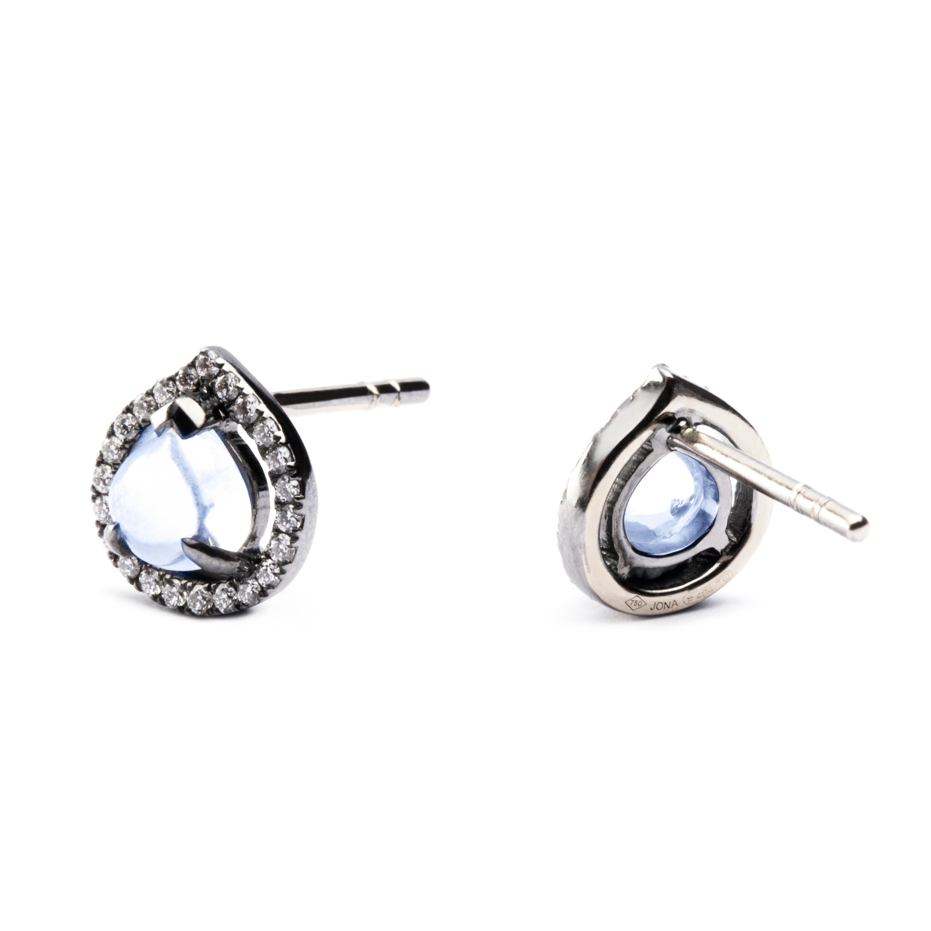 Contemporary Alex Jona Moonstone White Diamond White Gold Stud Earrings For Sale