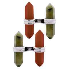 Gemelli a forma di prisma in argento Alex Jona Moss Agate Carnelian Sterling Silver