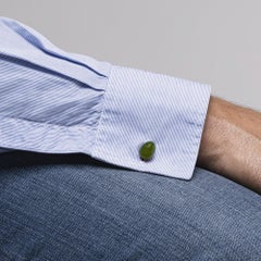 Alex Jona Moss Agate Egg Shaped 18 Karat Yellow Gold Cufflinks