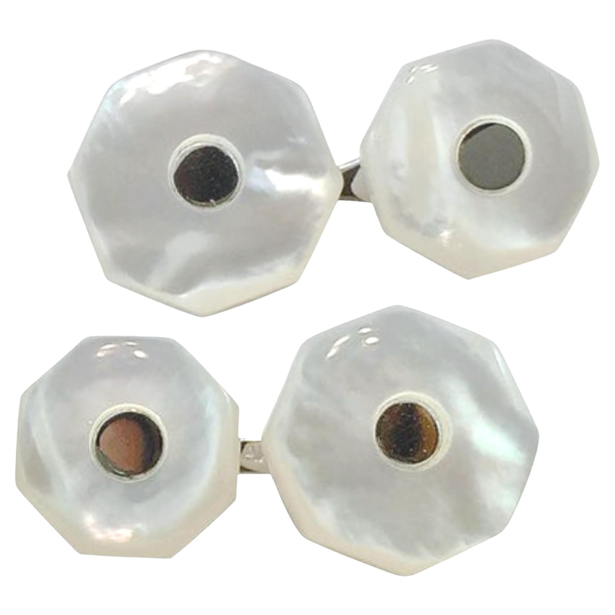 Alex Jona Boutons de manchette hexagonaux en argent sterling et nacre en vente