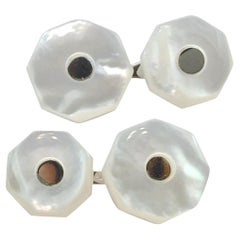 Alex Jona Boutons de manchette hexagonaux en argent sterling et nacre