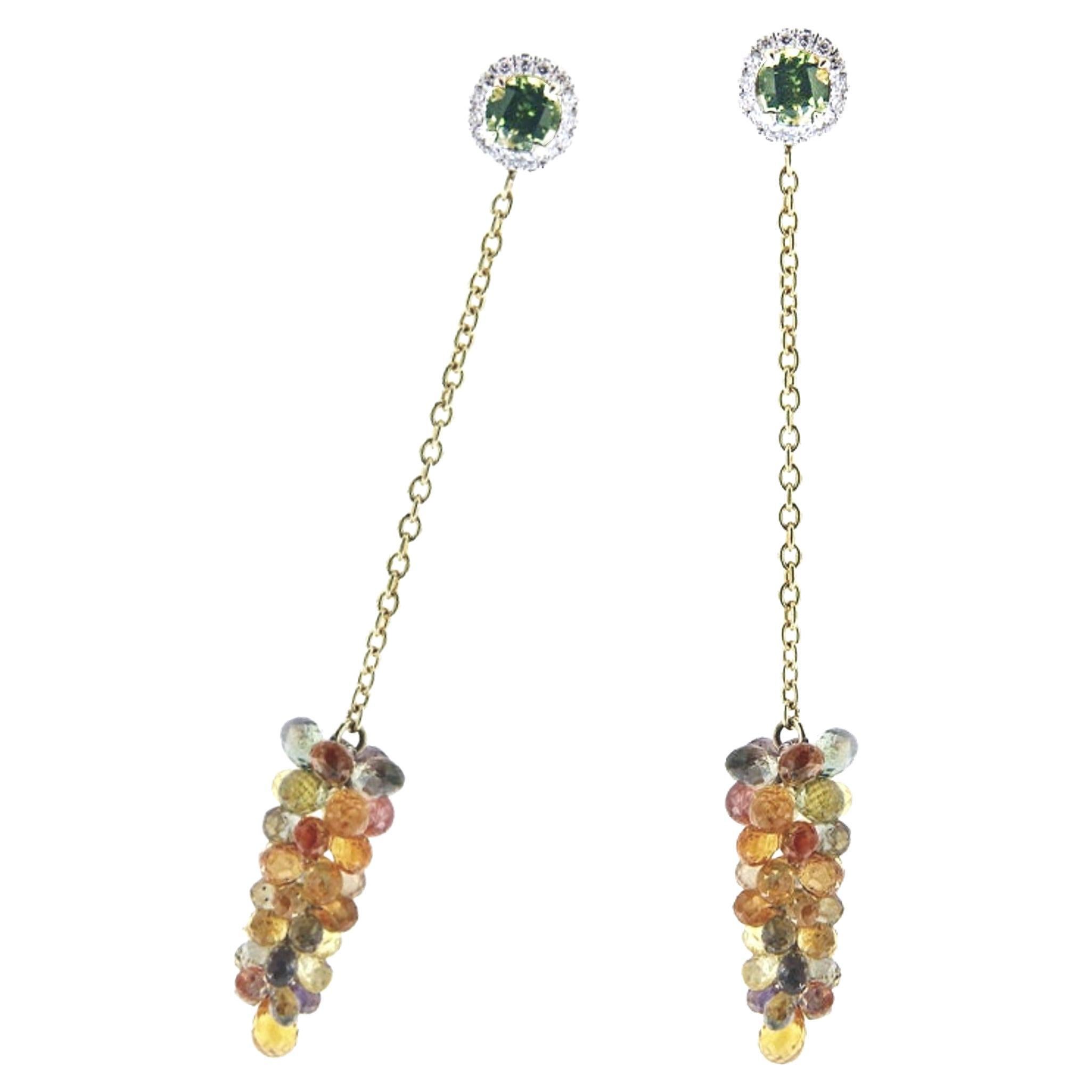 Alex Jona Pendants d'oreilles en or avec saphirs multicolores, diamants blancs et tourmaline en vente