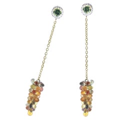Alex Jona Pendants d'oreilles en or avec saphirs multicolores, diamants blancs et tourmaline