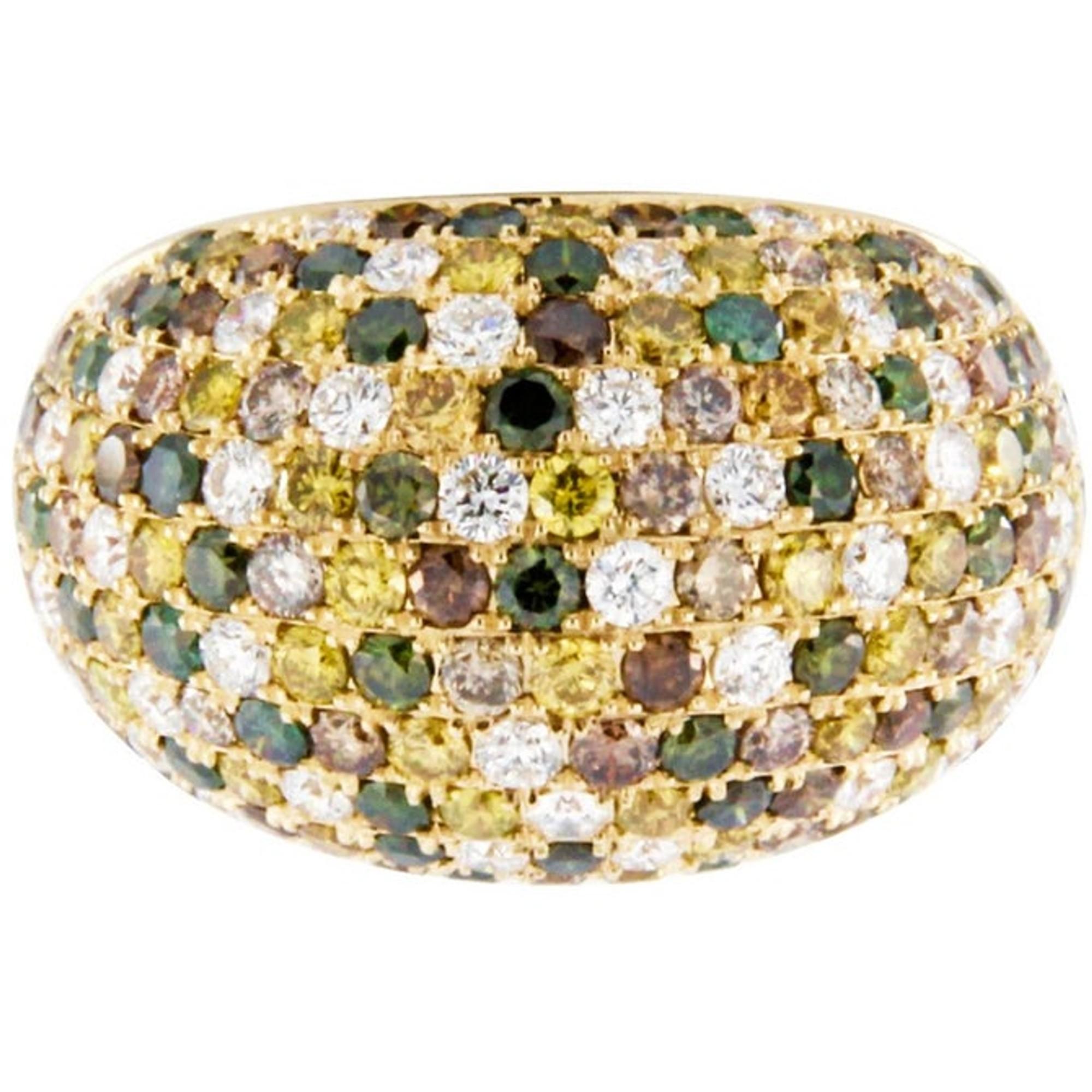 Taille ronde Alex Jona Bague dôme en or jaune 18 carats avec diamants multicolores en vente