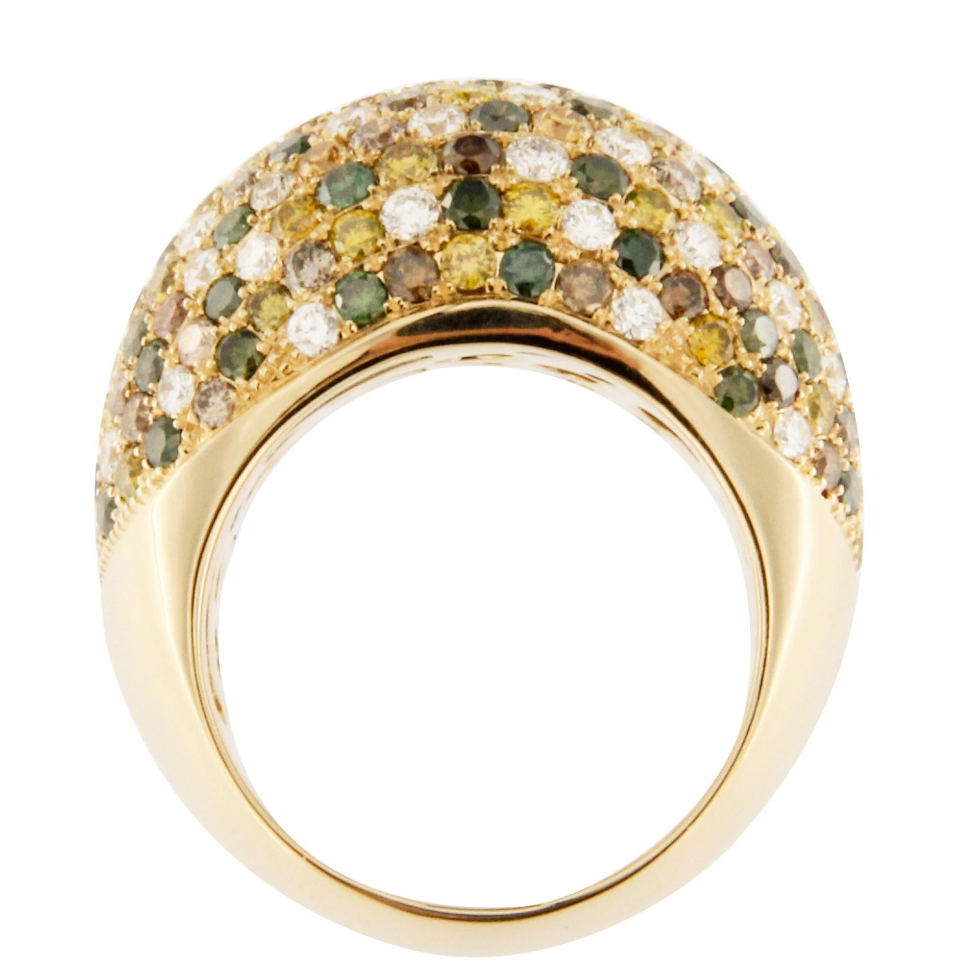 Round Cut Alex Jona Multicolor Diamond 18 Karat Yellow Gold Dome Ring For Sale