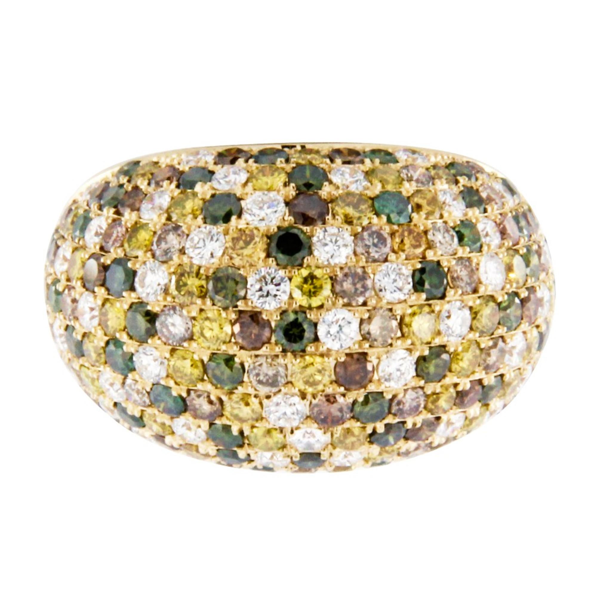 Alex Jona Multicolor Diamond 18 Karat Yellow Gold Dome Ring In New Condition For Sale In Torino, IT