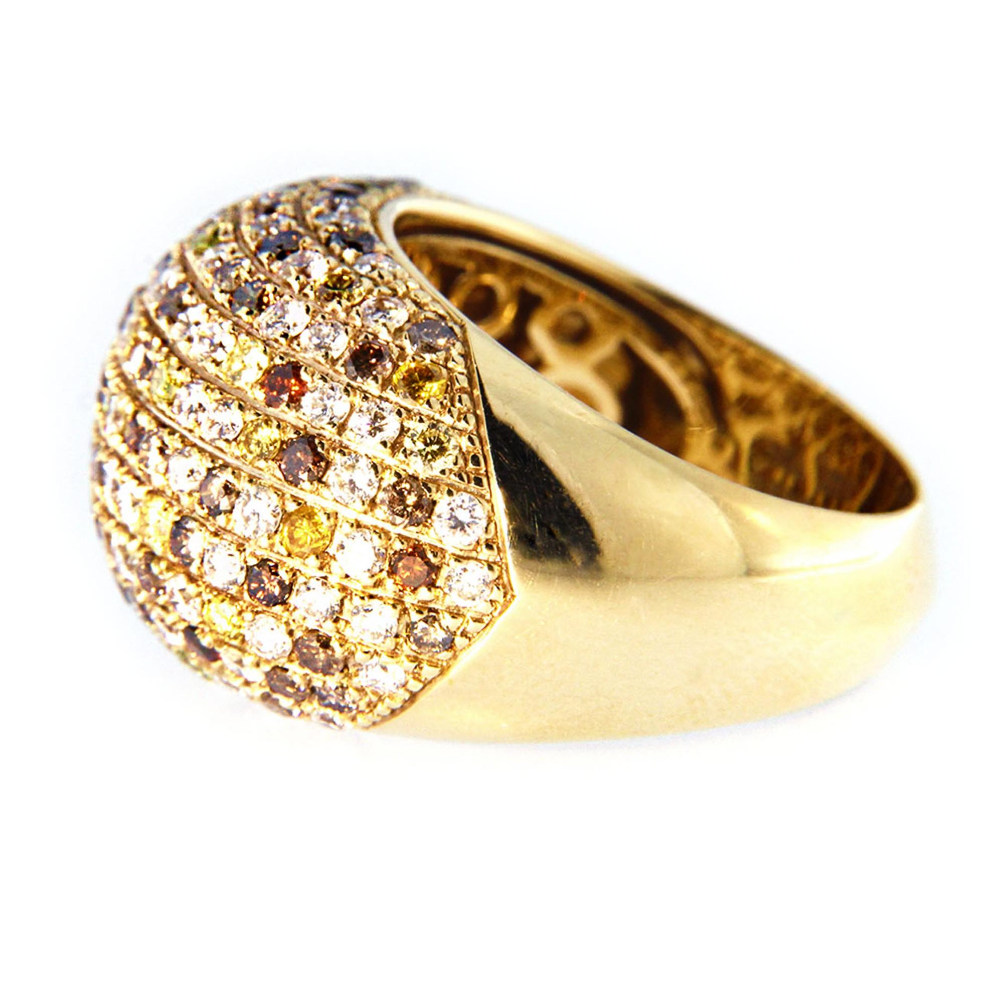 Women's or Men's Alex Jona Multicolor Diamond 18 Karat Yellow Gold Dome Ring For Sale