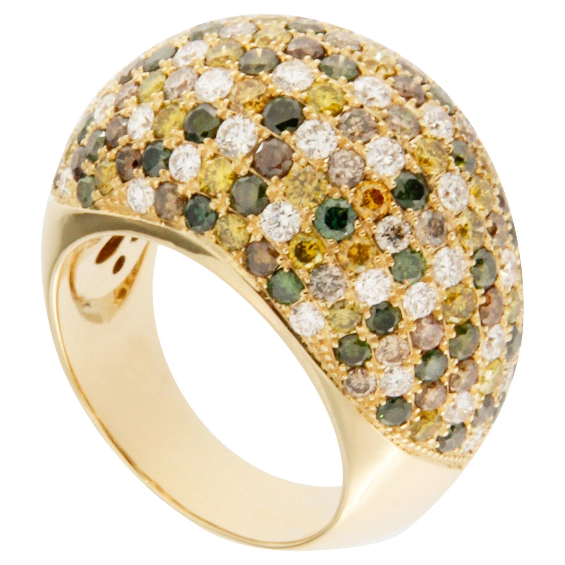 Alex Jona Multicolor Diamond 18 Karat Yellow Gold Dome Ring
