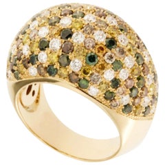 Alex Jona Multicolor Diamond 18 Karat Yellow Gold Dome Ring