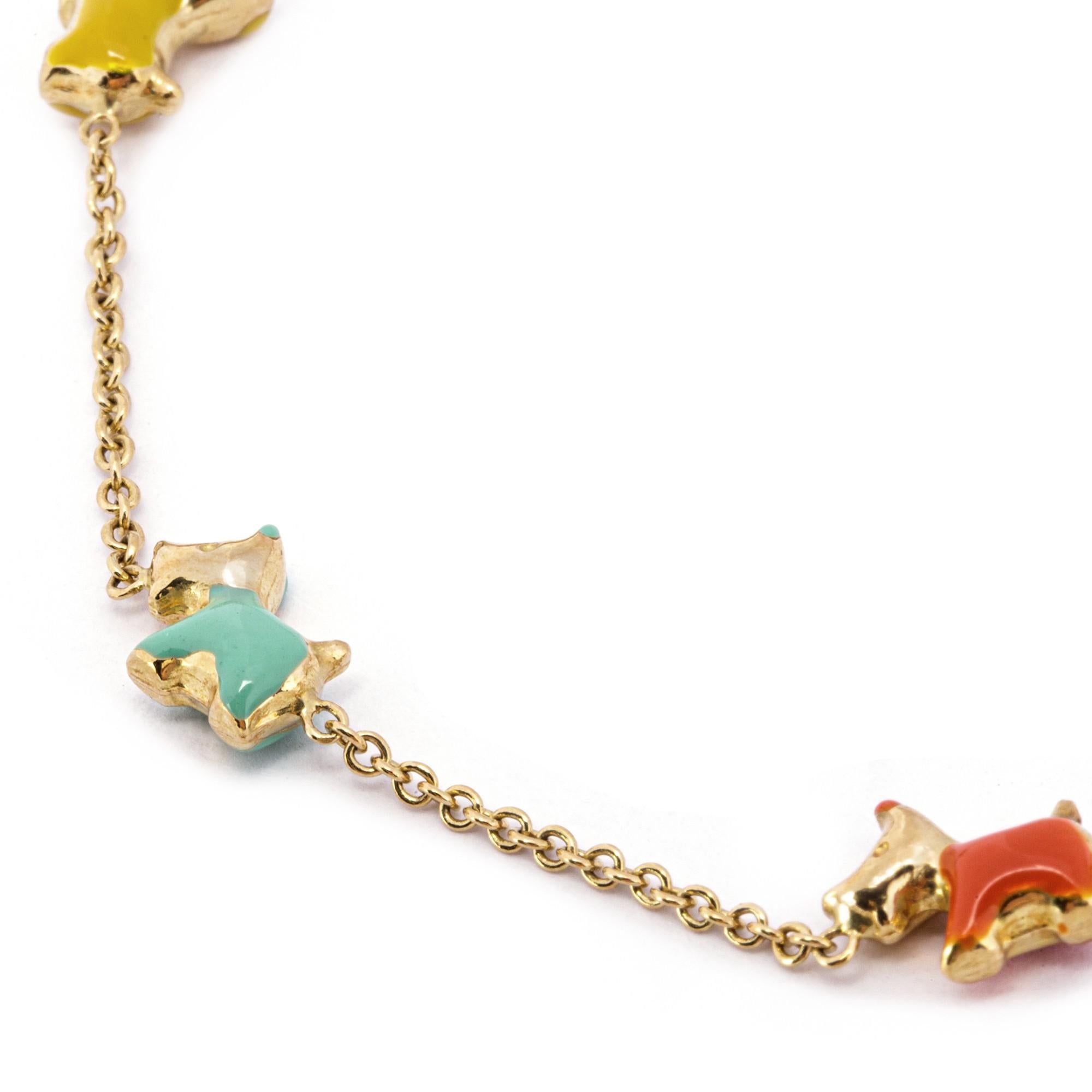 Contemporary Alex Jona Multicolor Enamel 18 Karat Yellow Gold Dog Bracelet For Sale