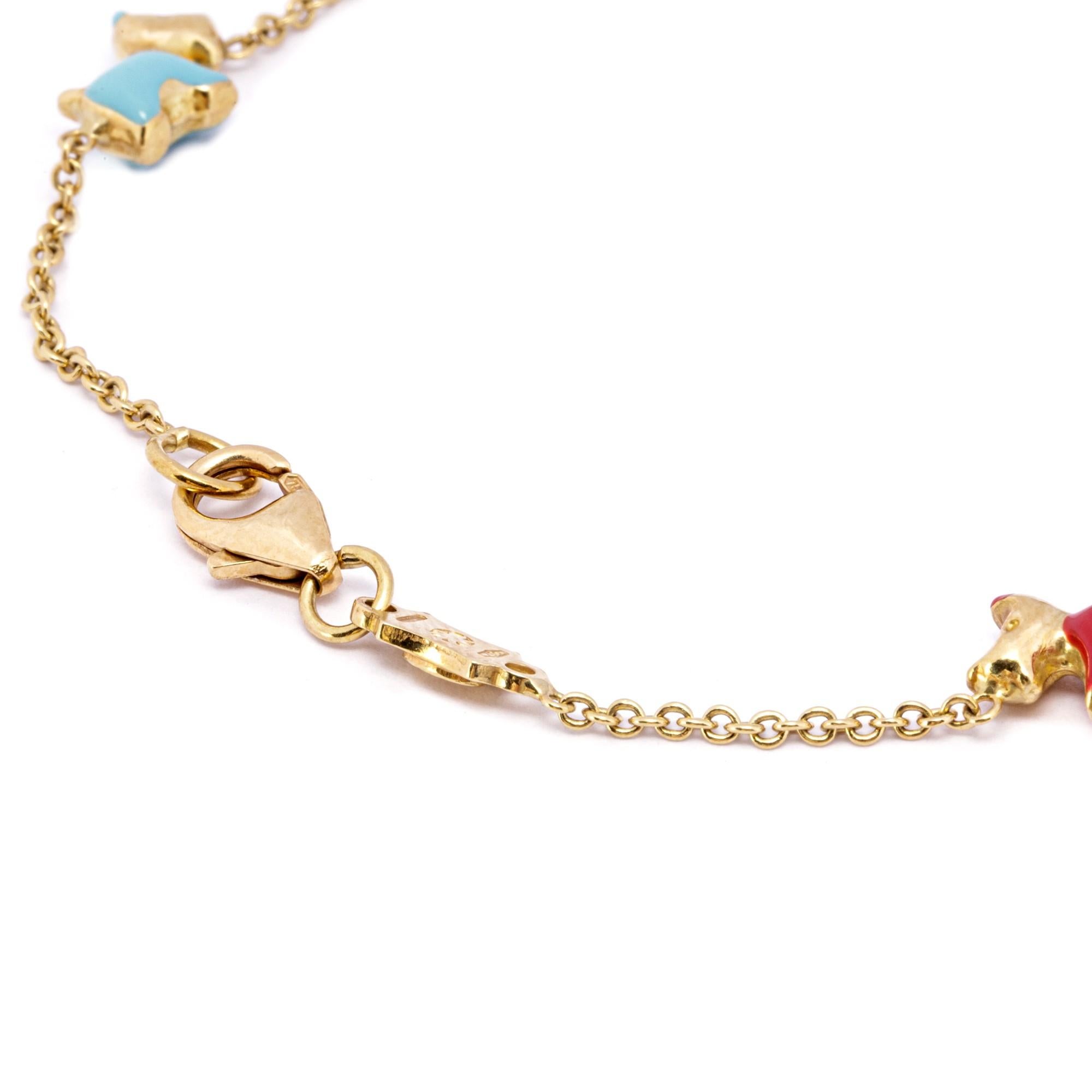 Taille Marquise Alex Jona, bracelet chien en or jaune 18 carats et émail multicolore en vente