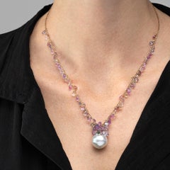 Alex Jona Multicolor Sapphire South Sea Pearl Tassel 18 Karat Rose Gold Necklace