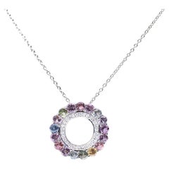 Alex Jona Multicolor Sapphire White Diamond 18 Karat White Gold pendant Necklace