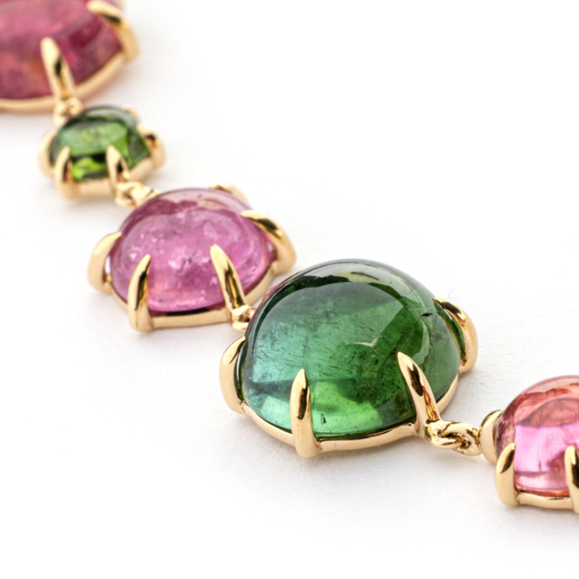 Alex Jona Boboli Multicolor Tourmaline 18 Karat Yellow Gold Necklace In New Condition For Sale In Torino, IT