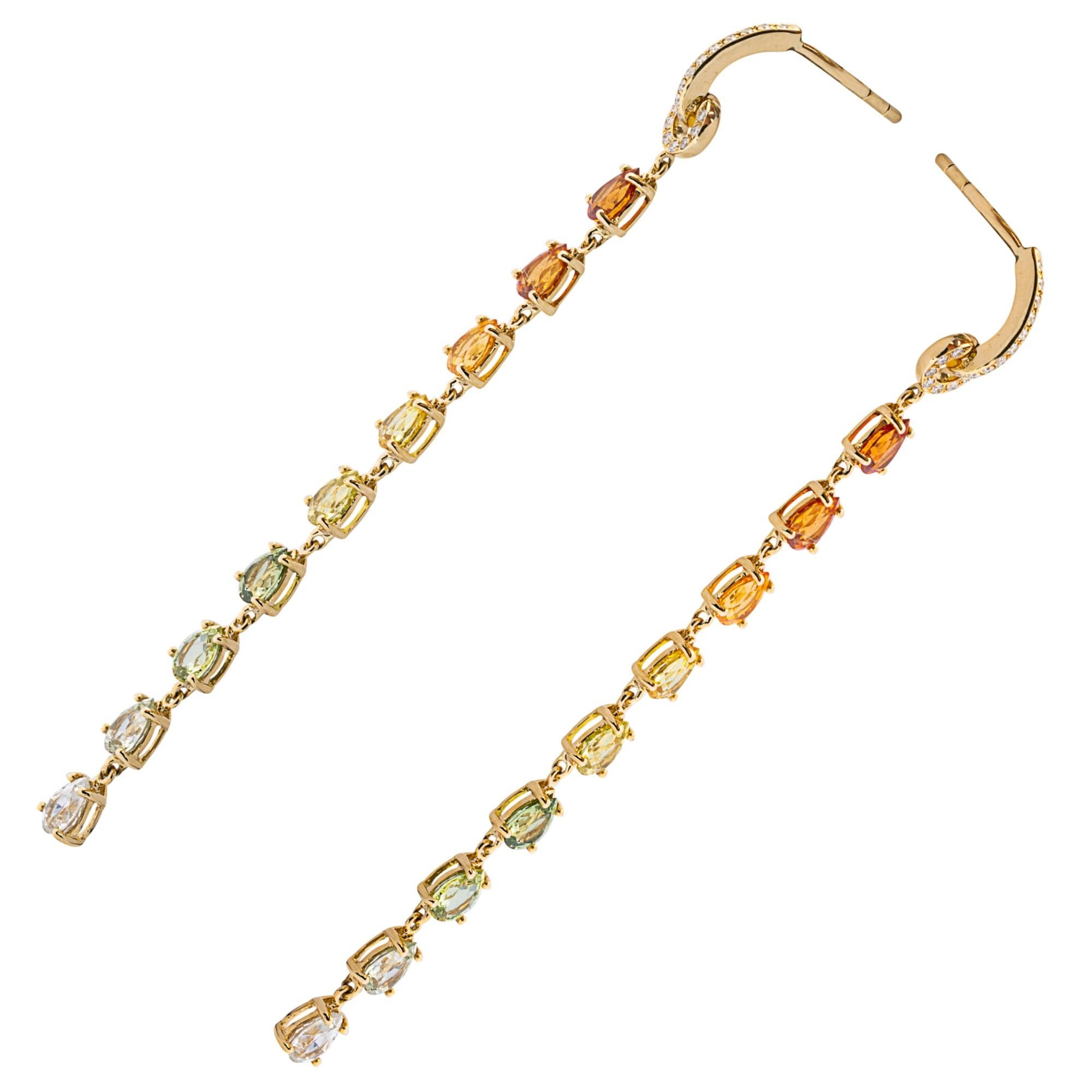 Women's Alex Jona Multicolor Waterfall Sapphire White Diamond 18 K Yellow Gold Earrings For Sale