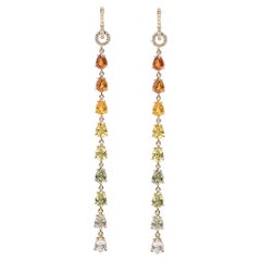 Alex Jona Multicolor Waterfall Sapphire White Diamond 18 K Yellow Gold Earrings