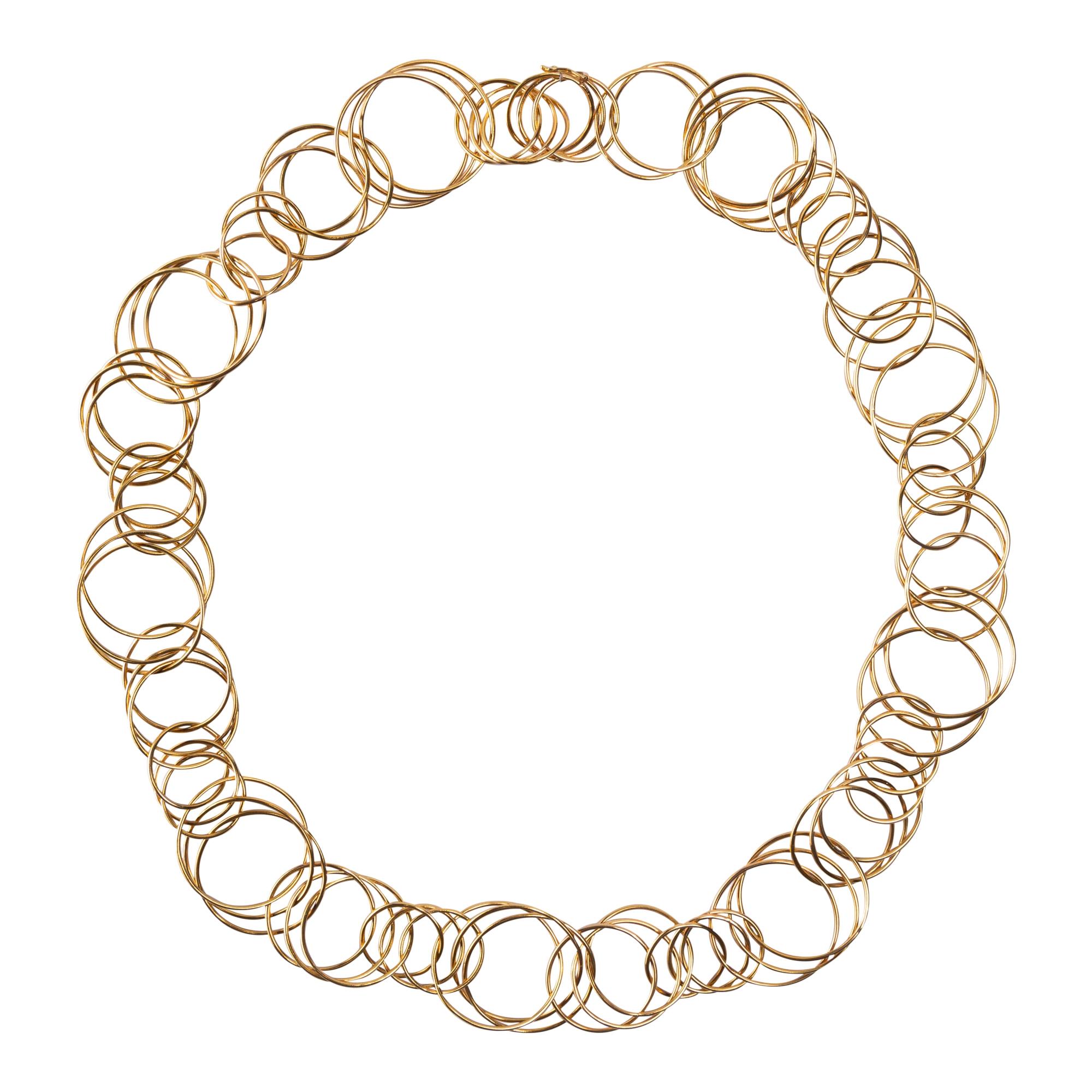 Alex Jona Multiple Interlocking Hoop 18 Karat Yellow Gold Chain Necklace