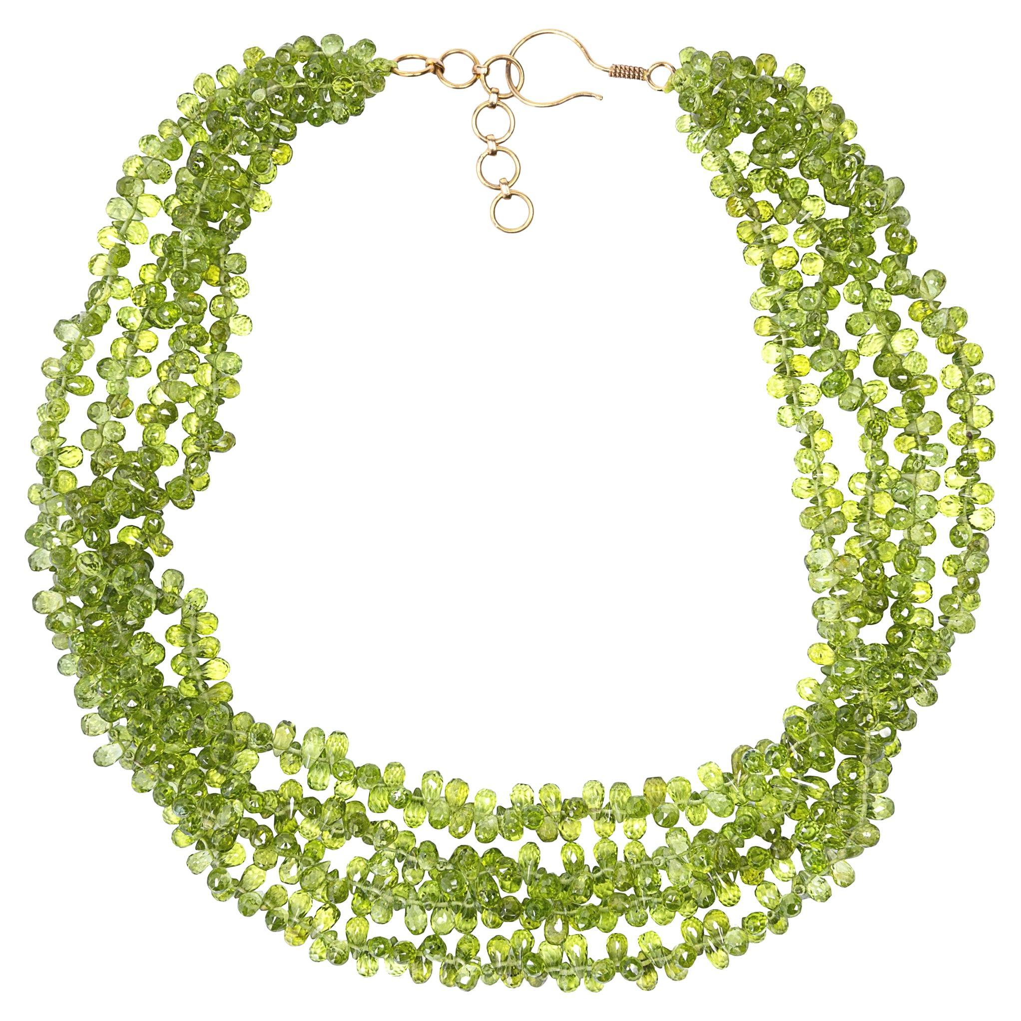Alex Jona Mehrstrangige vierreihige Halskette aus 18 Karat Gelbgold mit Peridot-Perlen