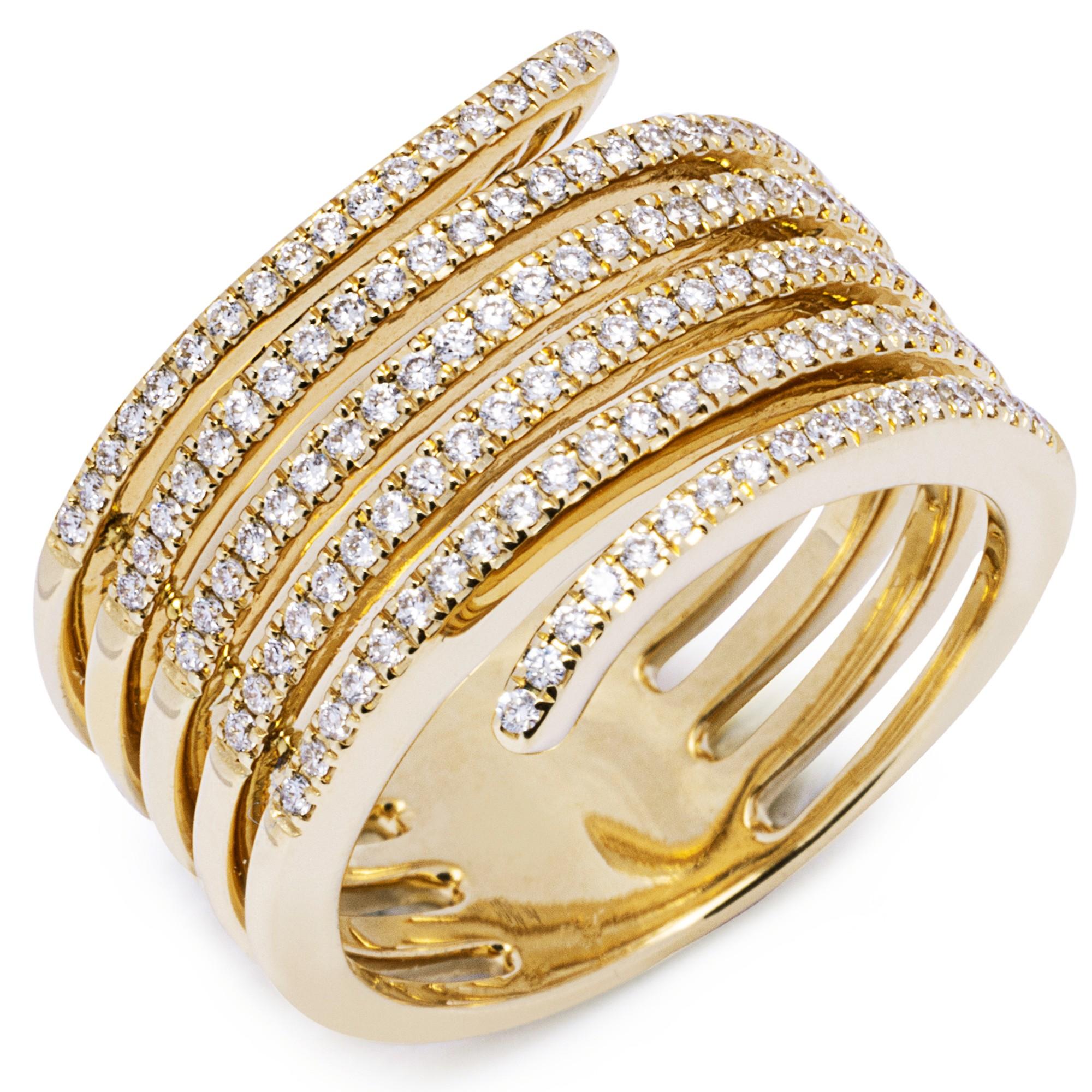 Round Cut Alex Jona Natrix White Diamond 18 Karat Yellow Gold Coil Snake Ring Band For Sale