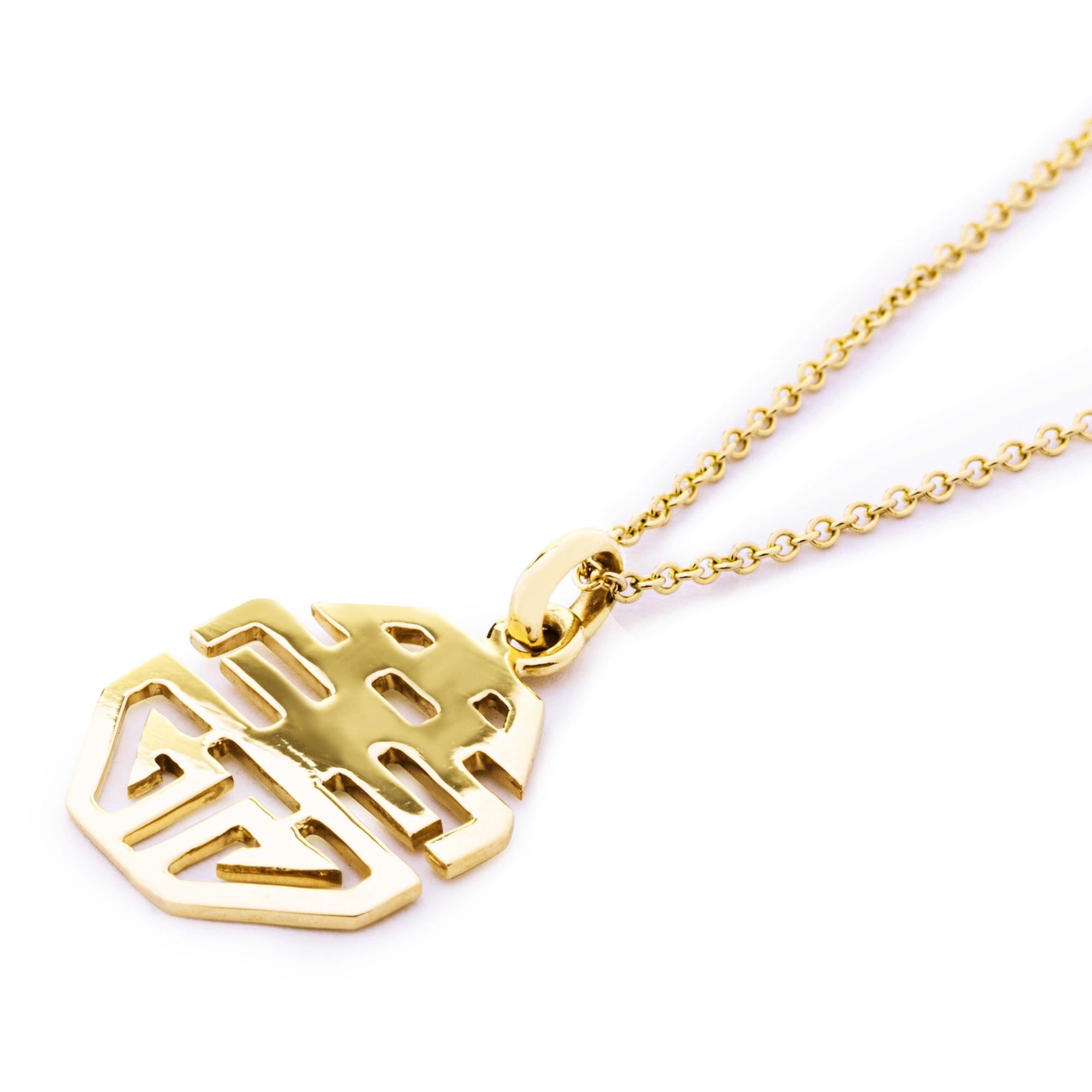 Alex Jona Octagonal Long and Happy Life 18 Karat Yellow Gold Pendant Necklace In New Condition For Sale In Torino, IT