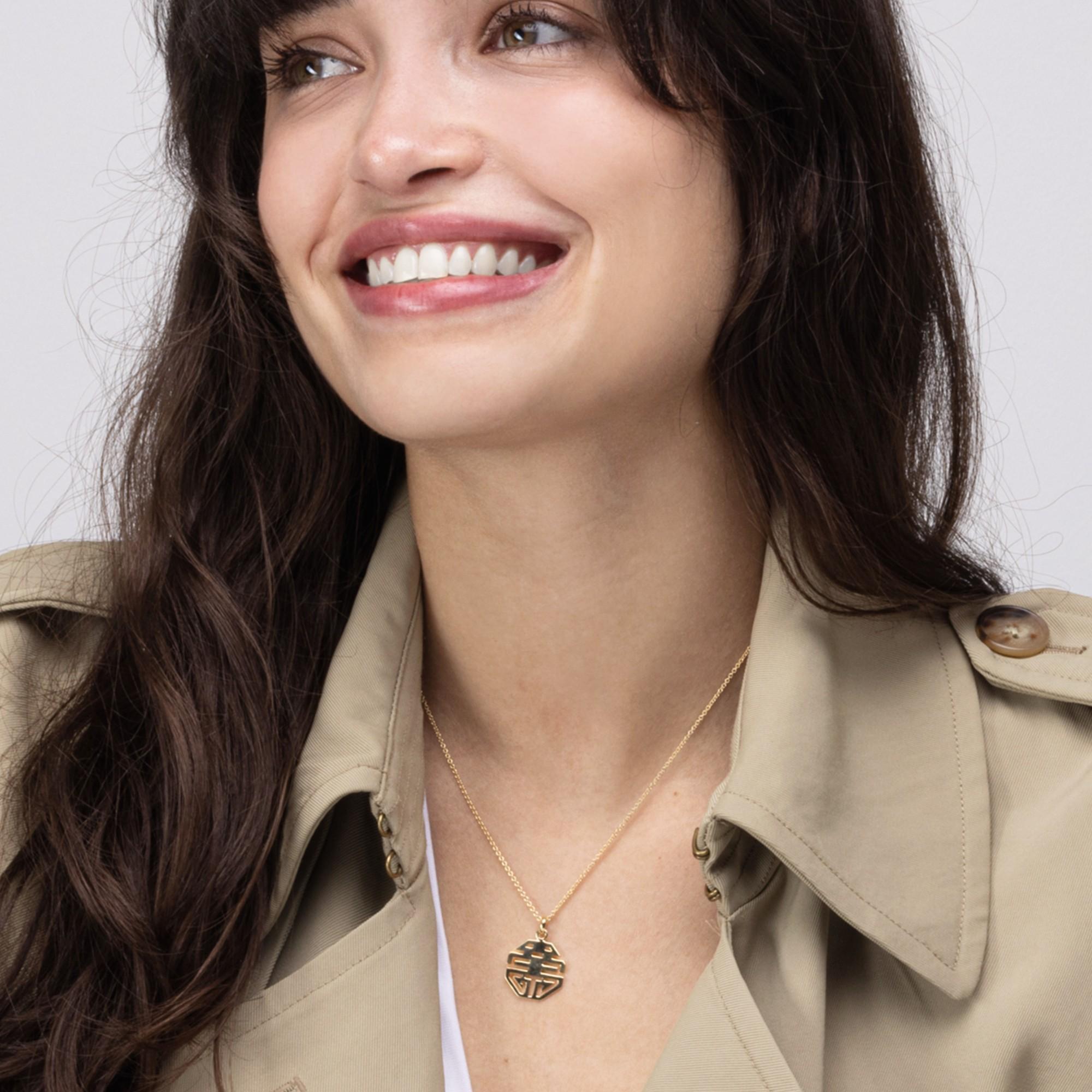 Women's Alex Jona Octagonal Long and Happy Life 18 Karat Yellow Gold Pendant Necklace For Sale