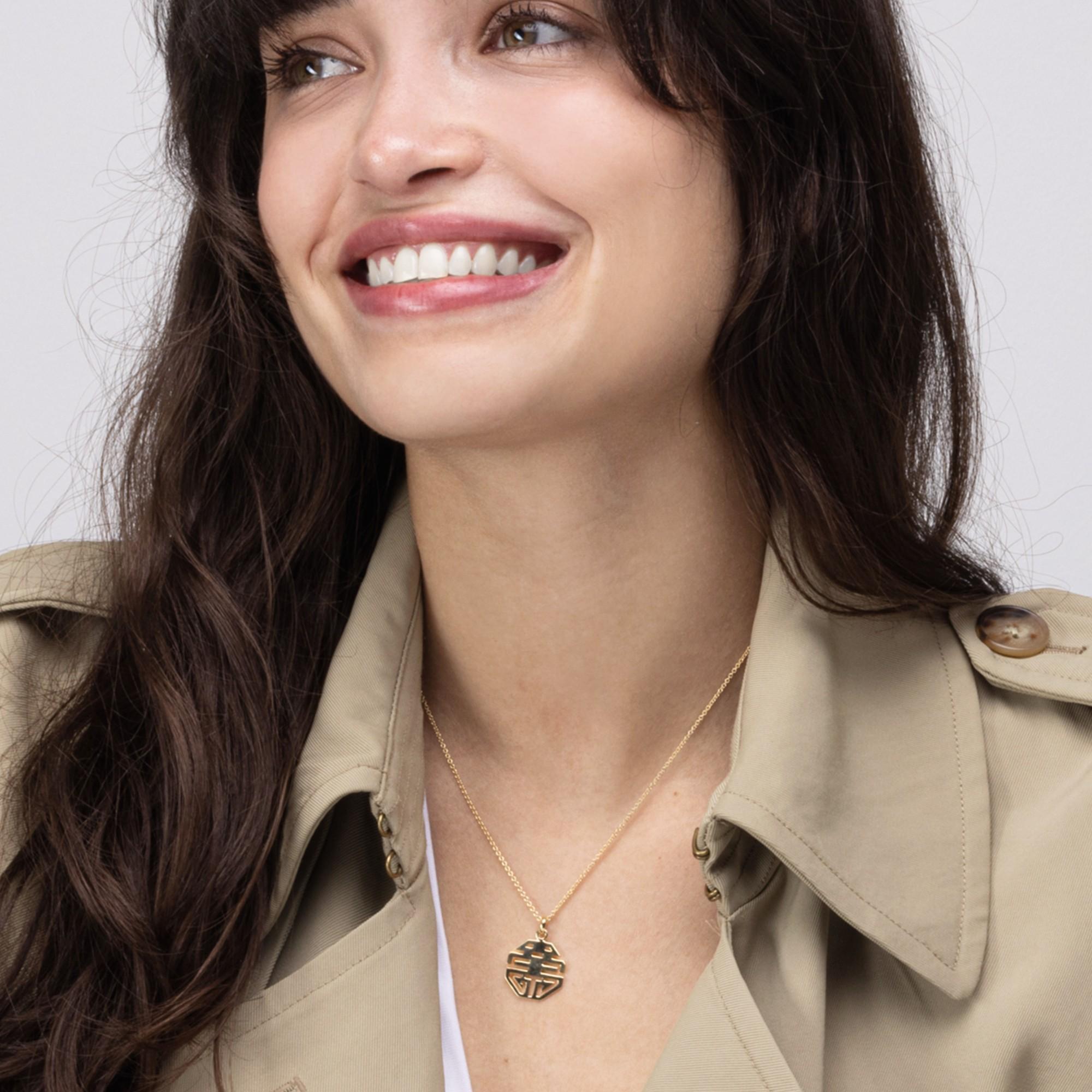 Alex Jona Octagonal Long and Happy Life 18 Karat Yellow Gold Pendant Necklace In New Condition For Sale In Lugano, CH