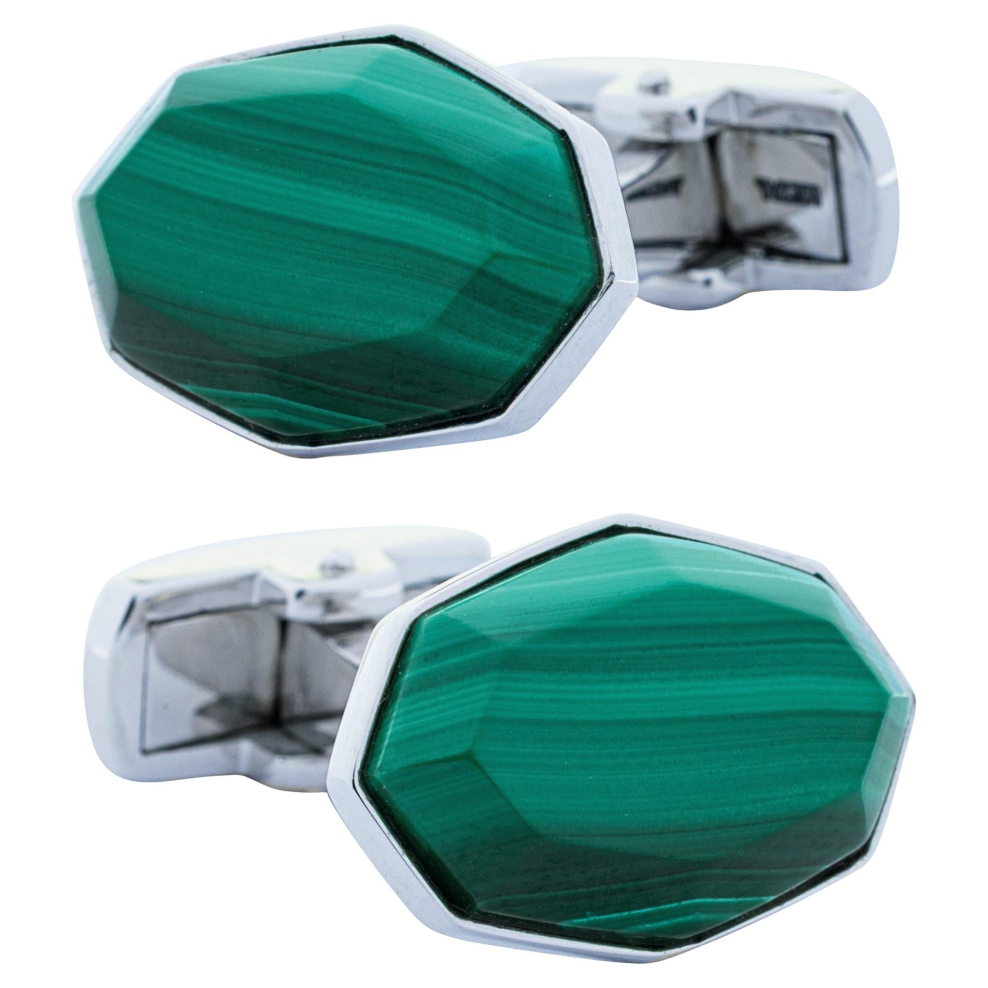 Alex Jona Achteckige Malachit Sterling Silber Manschettenknöpfe