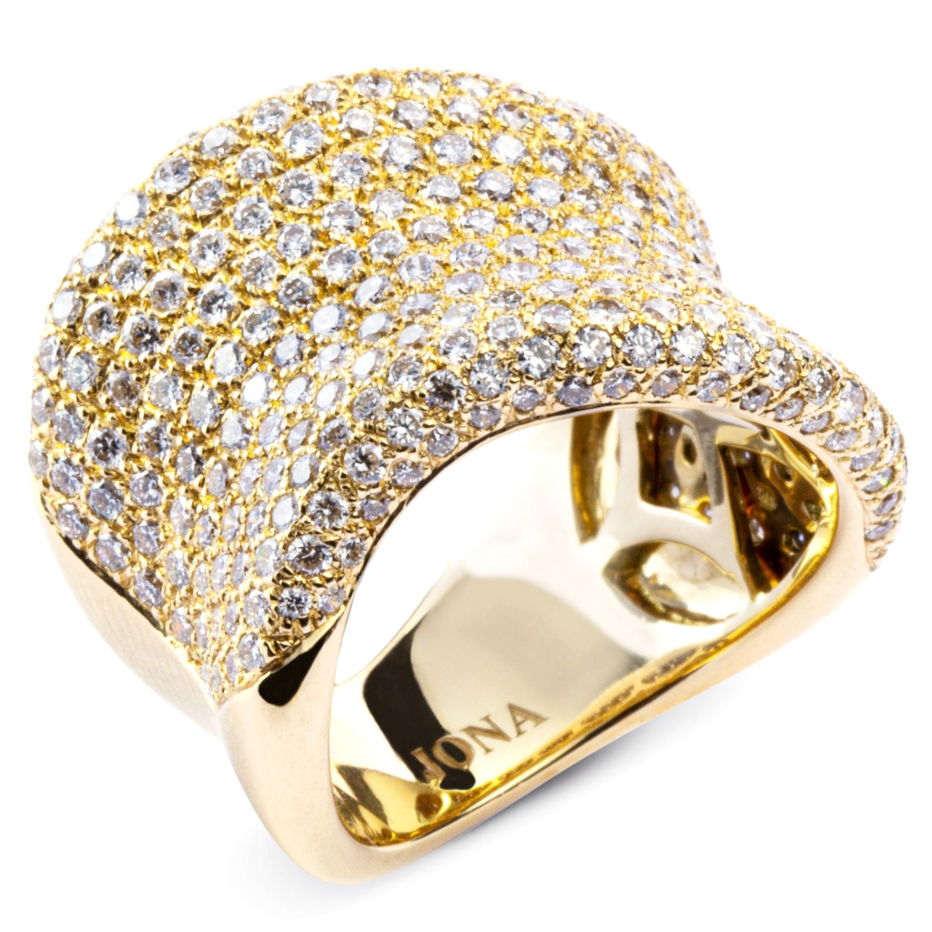 Alex Jona Onda Weißer Diamant-Ring aus 18 Karat Gelbgold (Rundschliff) im Angebot