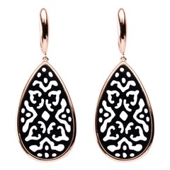 Alex Jona Onyx 18 Karat Rose Gold Carved Openwork Onyx Dangle Earrings