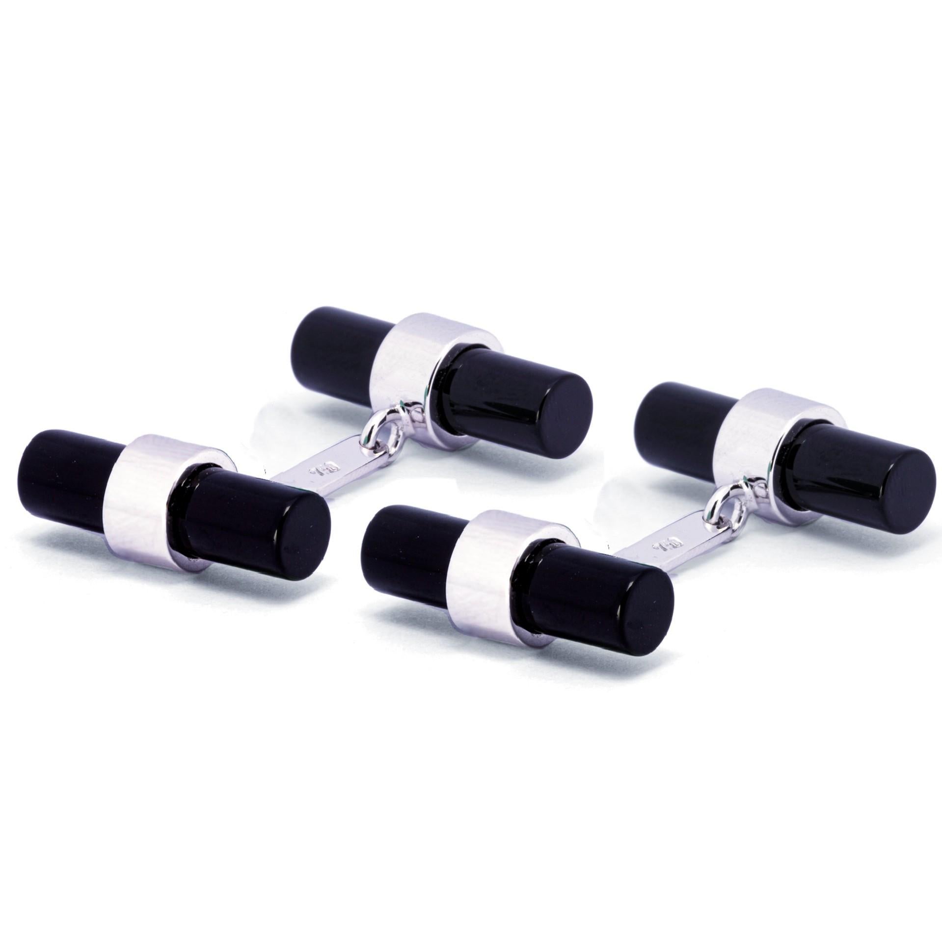 Cabochon Alex Jona Onyx 18 Karat White Gold Bar Cufflinks For Sale