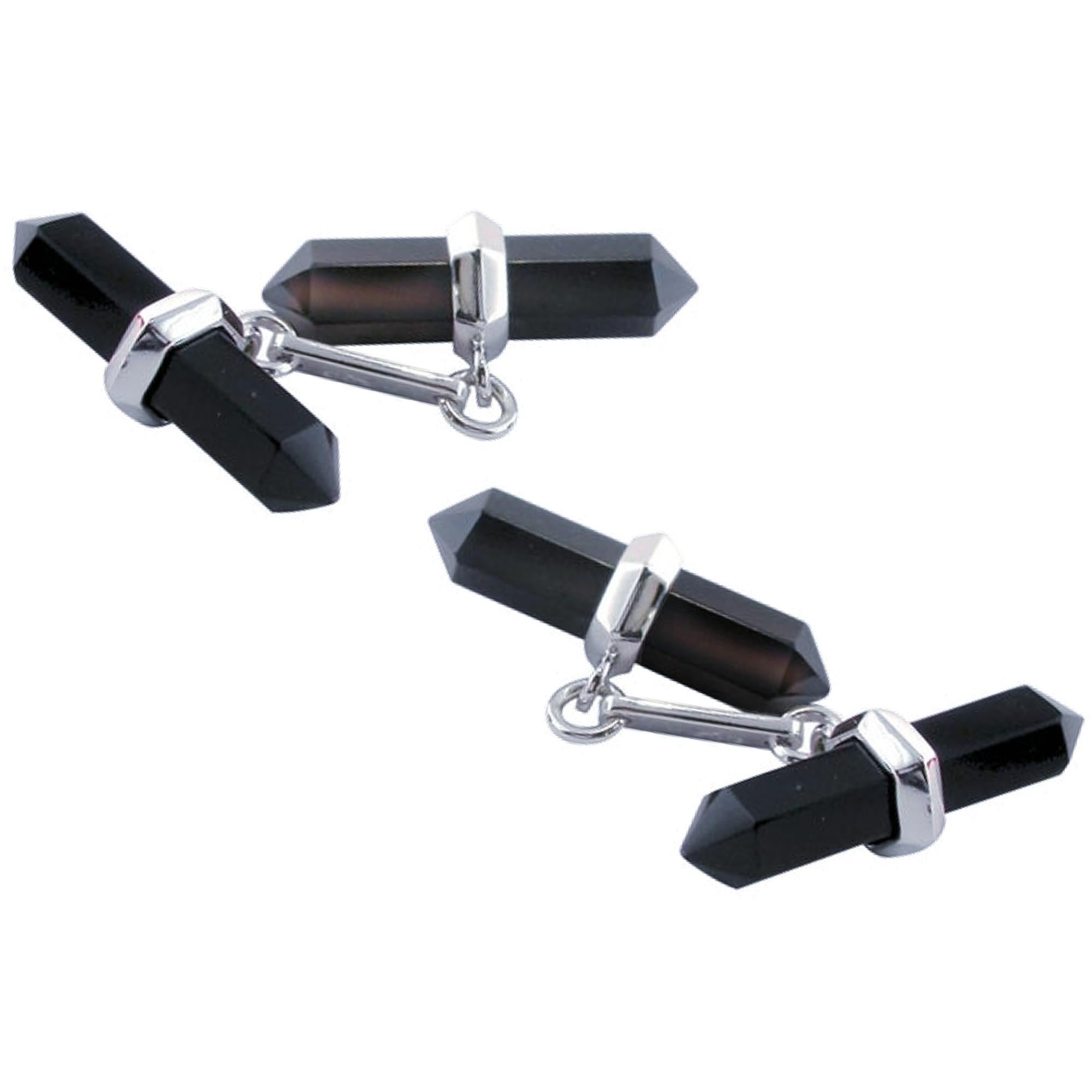 Mixed Cut Alex Jona Onyx 18 Karat White Gold Prism Bar Cufflinks