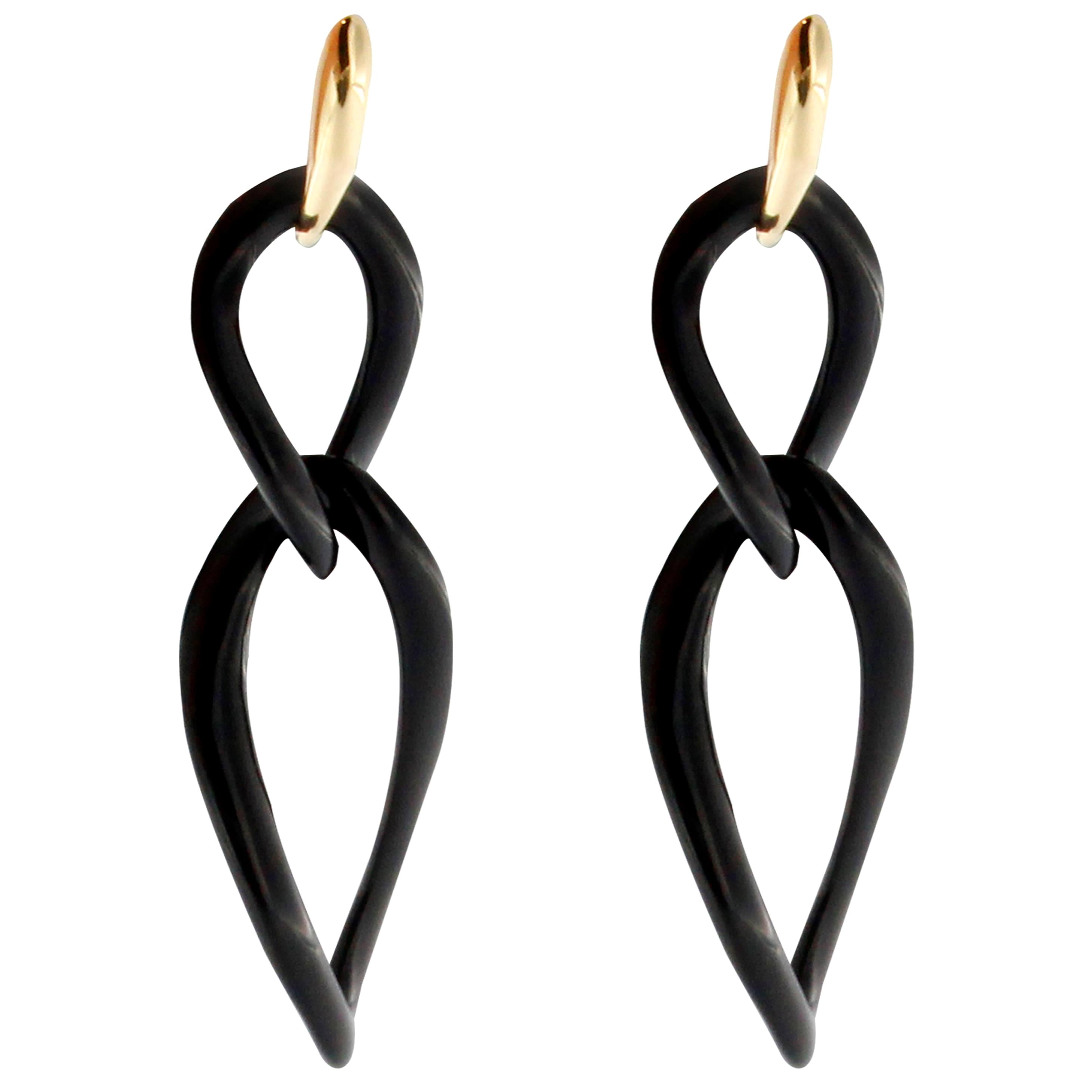 Alex Jona Onyx 18 Karat Yellow Gold Curb Pendant Earrings